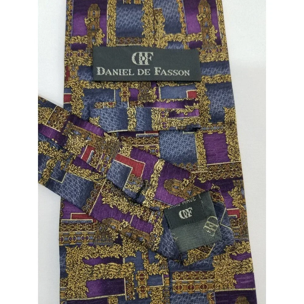 Daniel De Fasson Mens Necktie Geometric Pattern Silk Tie